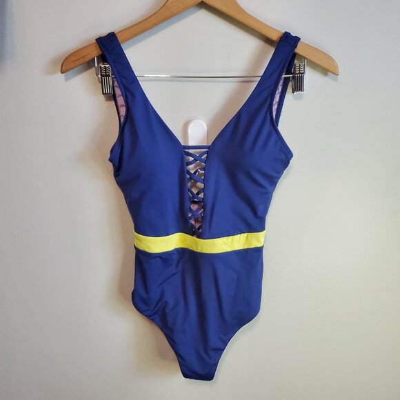 SEAFOLLY AUSTRAILIA Radiance One Piece Bathing Suit‎ Swimsuit Lace Neon Womens 6 - Picture 1 of 14